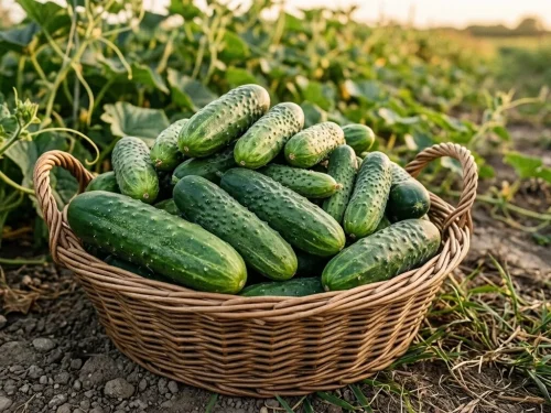 Fresh Japanese cucumbers in a basket