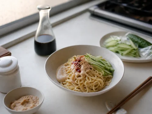 Taiwanese cold noodles sesame sauce made with nerigoma, peanut butter and black vinegar